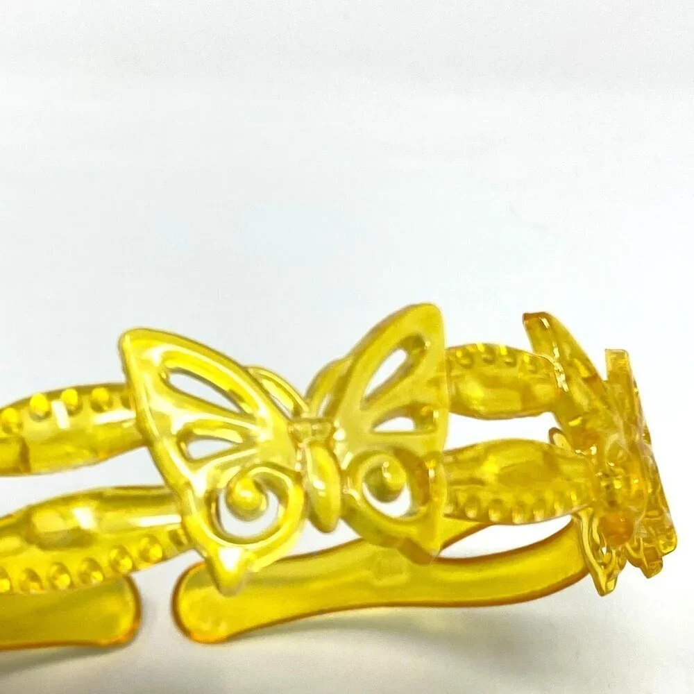 Headband Clear Yellow Plastic Butterfly Girls Preowned